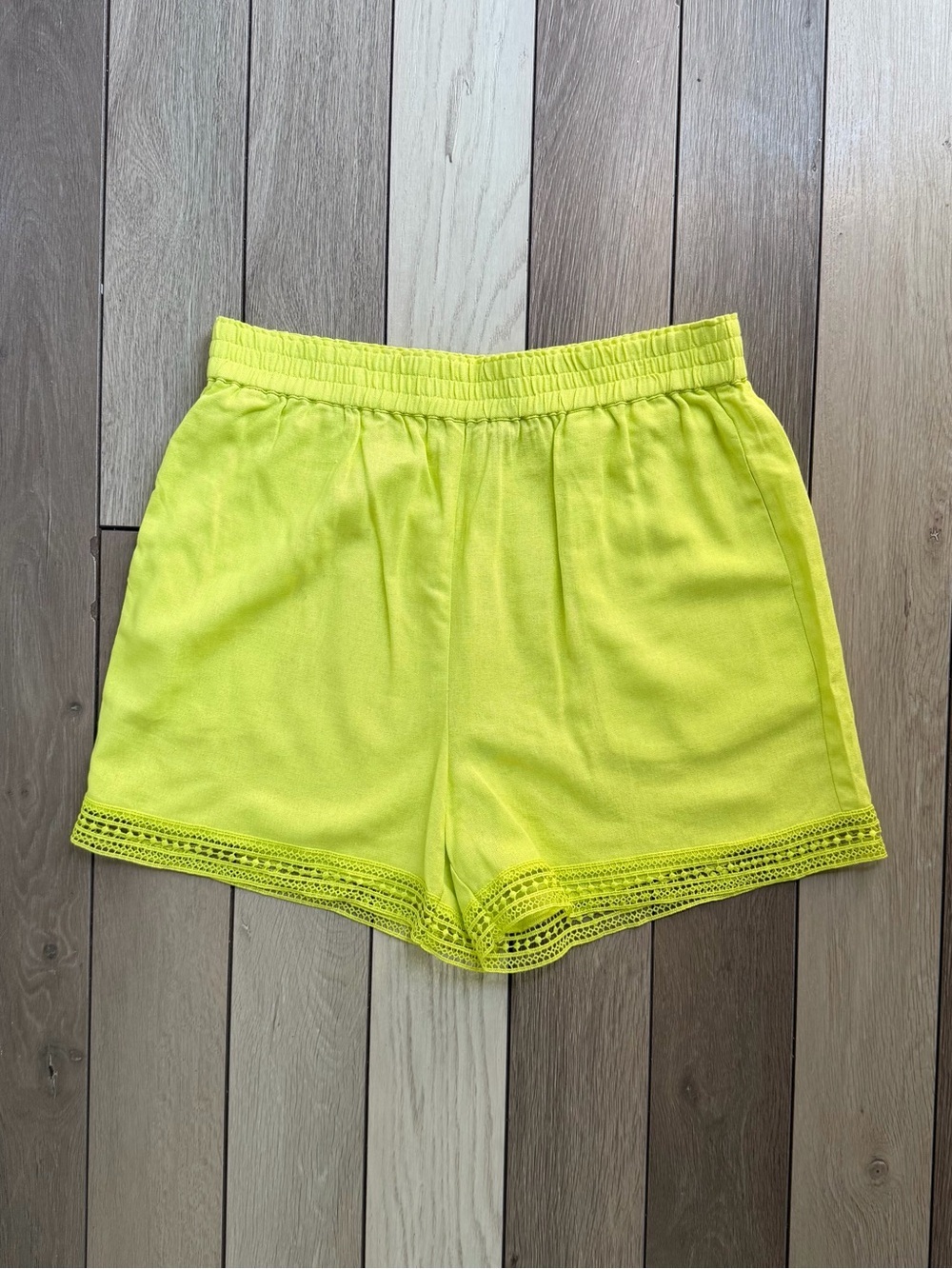 RACHEL Rachel Roy Neon Yellow Lace-Trim High Waist Shorts